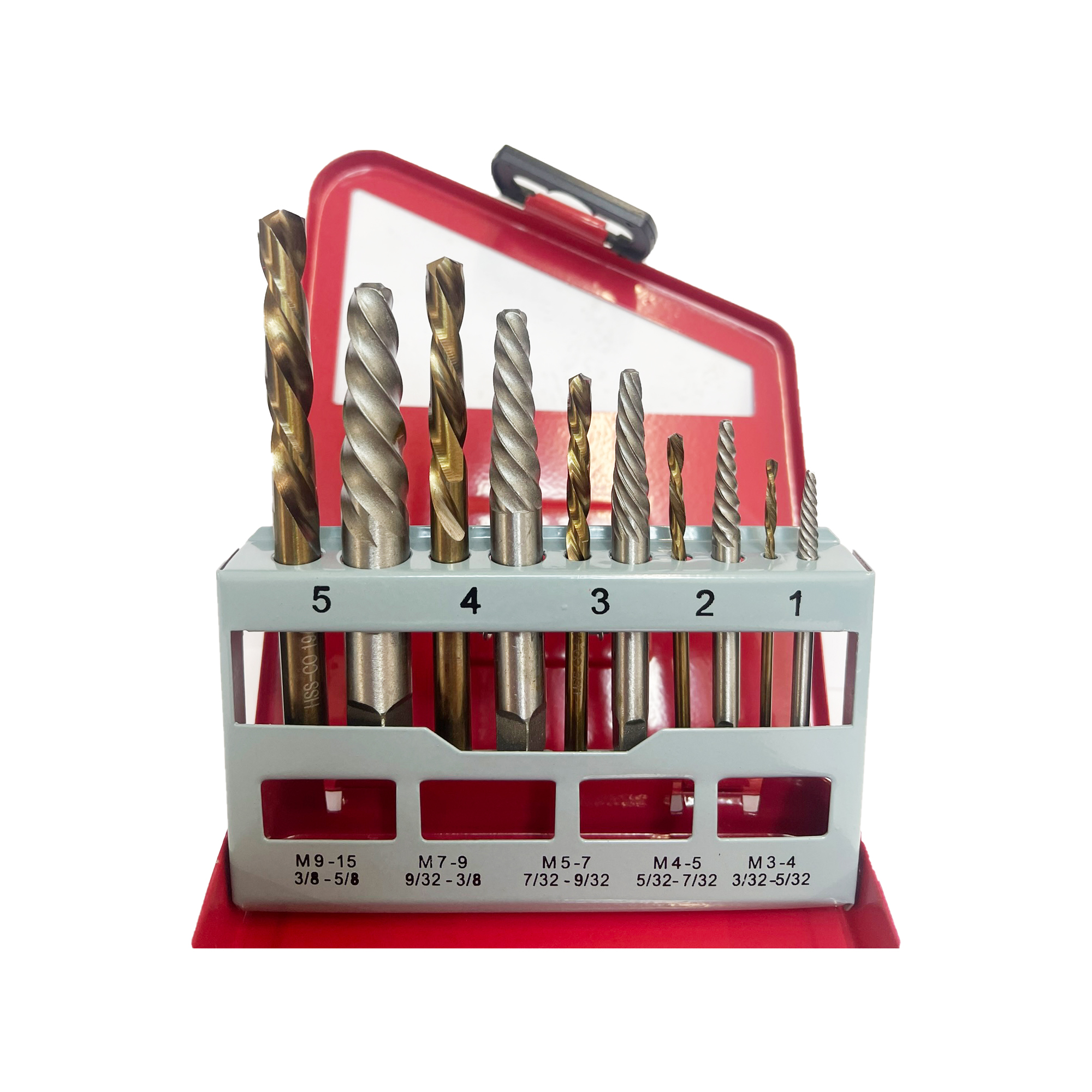 10PC SCREW EXTRACTOR SET COBALT DRILLS M3 - M15 (3/32" - 5/8")