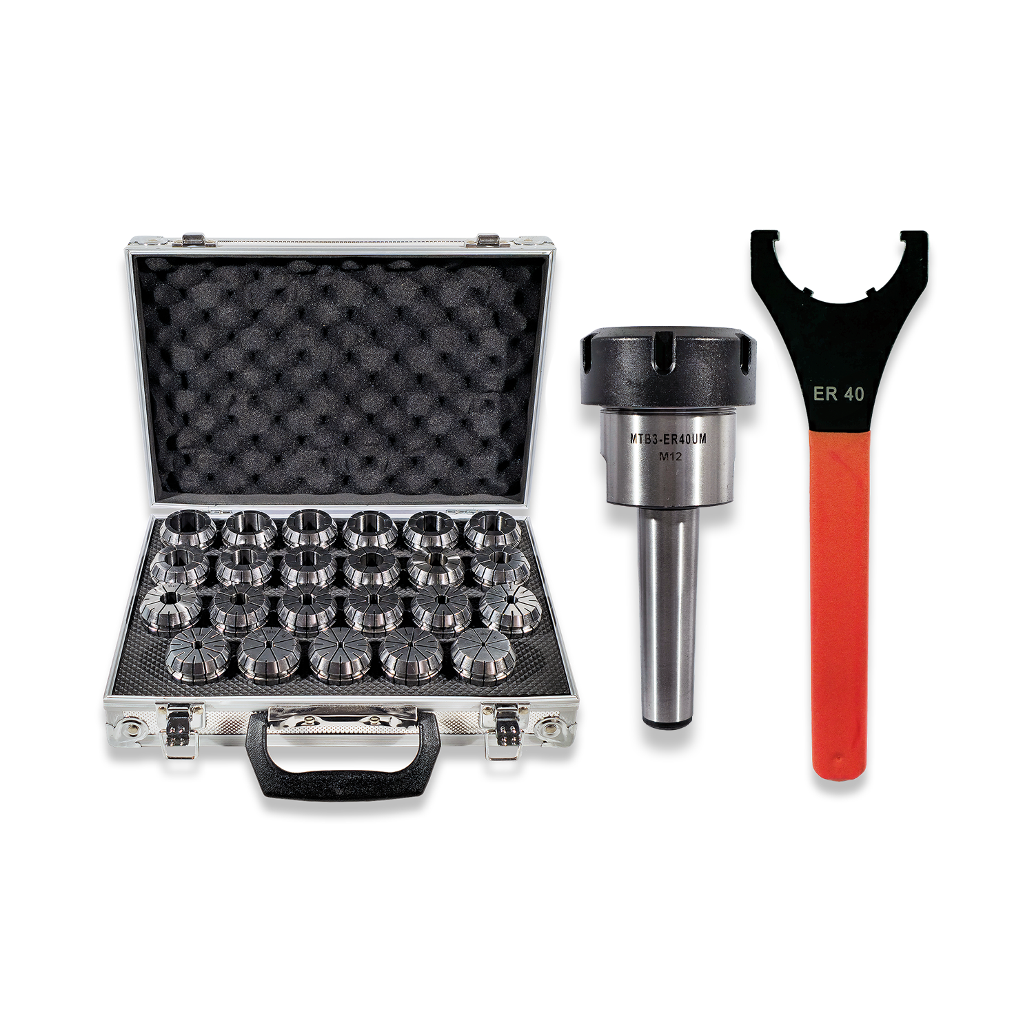 3MT ER40 COLLET CHUCK AND 23PC COLLET SET (3-25MM) WITH SPANNER BY RDGTOOLS
