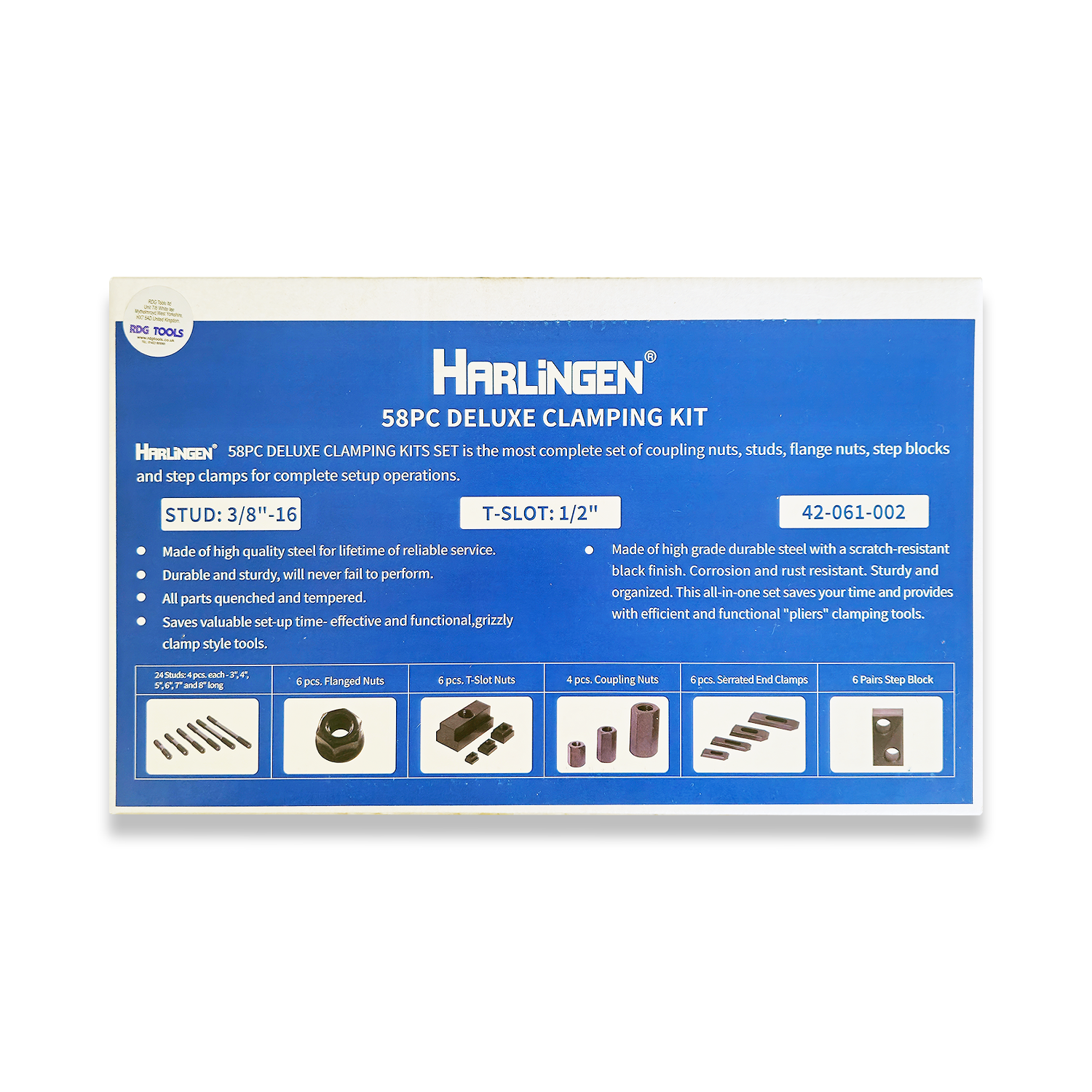 HARLINGEN 58 PIECE STEEL CLAMPING KIT SET, FOR USE ON EQUIPMENT WITH 1/2" T-SLOTS - Image 3