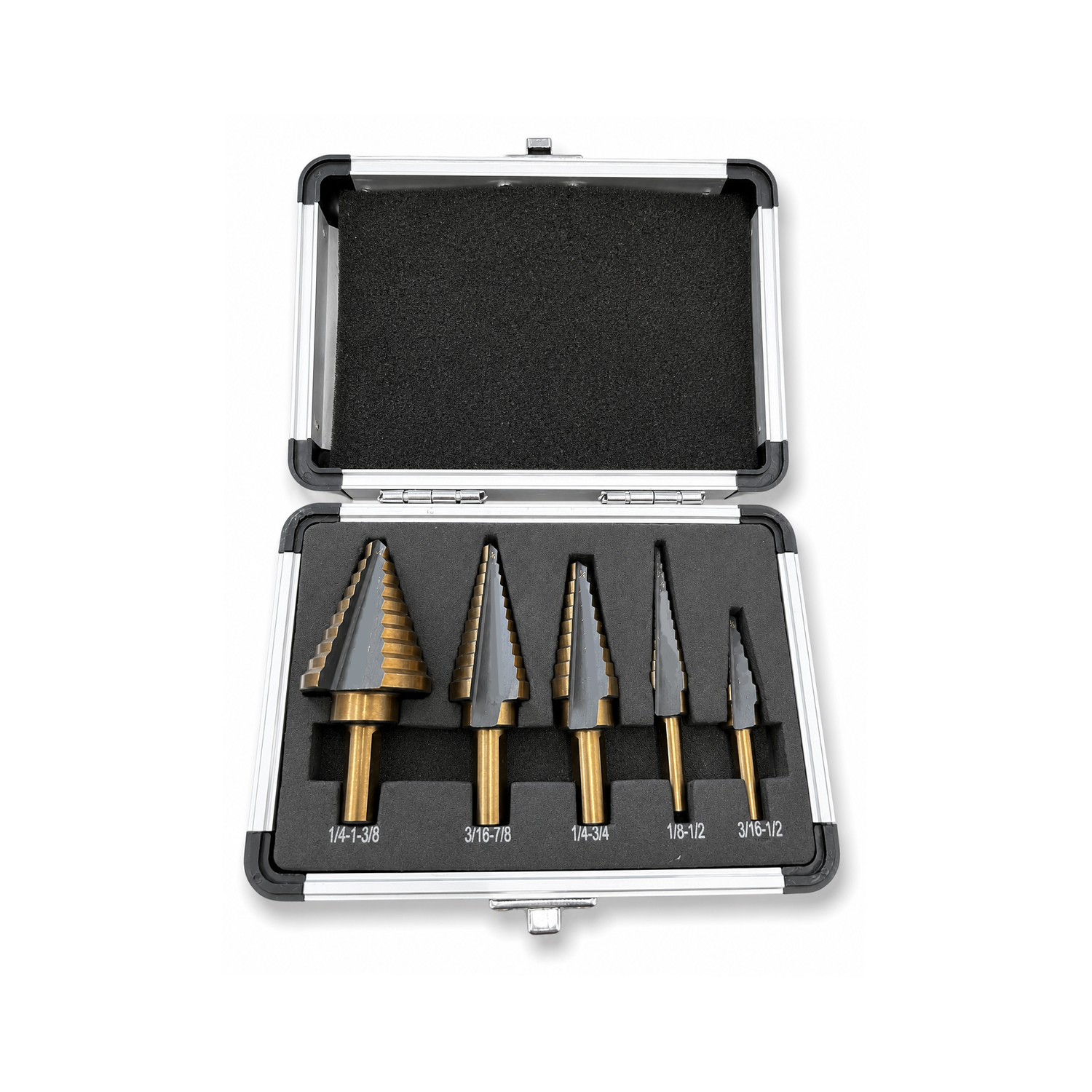 5PC STEP DRILL SET IMPERIAL HSS TITANIUM 3/16 - 1-3/8"