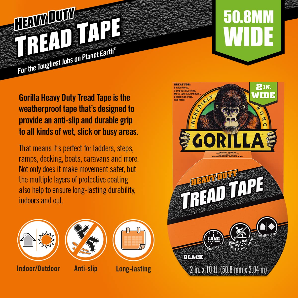 Gorilla Anti-Slip Tread Tape 50mm x 3m Roll 3044311 - Image 4