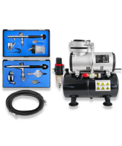AIRBRUSH COMPRESSOR WITH TANK AIR BRUSHES 132 + 128 AND HOSE