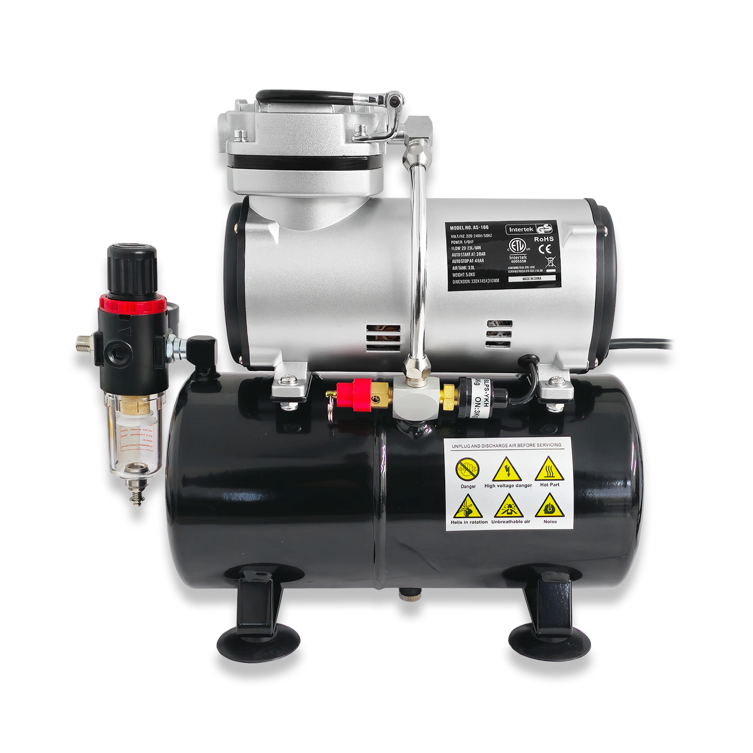 PISTON COMPRESSOR WITH AIR TANK (FOR AIRBRUSHES ETC)