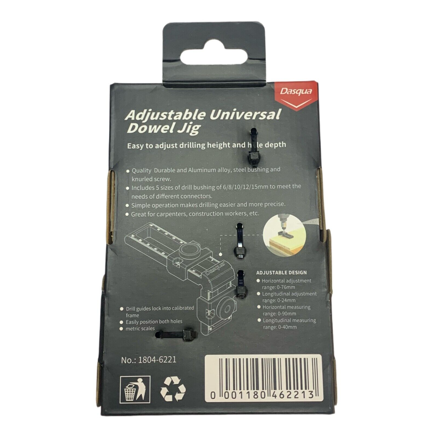 Adjustable dowelling jig with metric steel bushes for precise holes 1804-6221 - Image 3