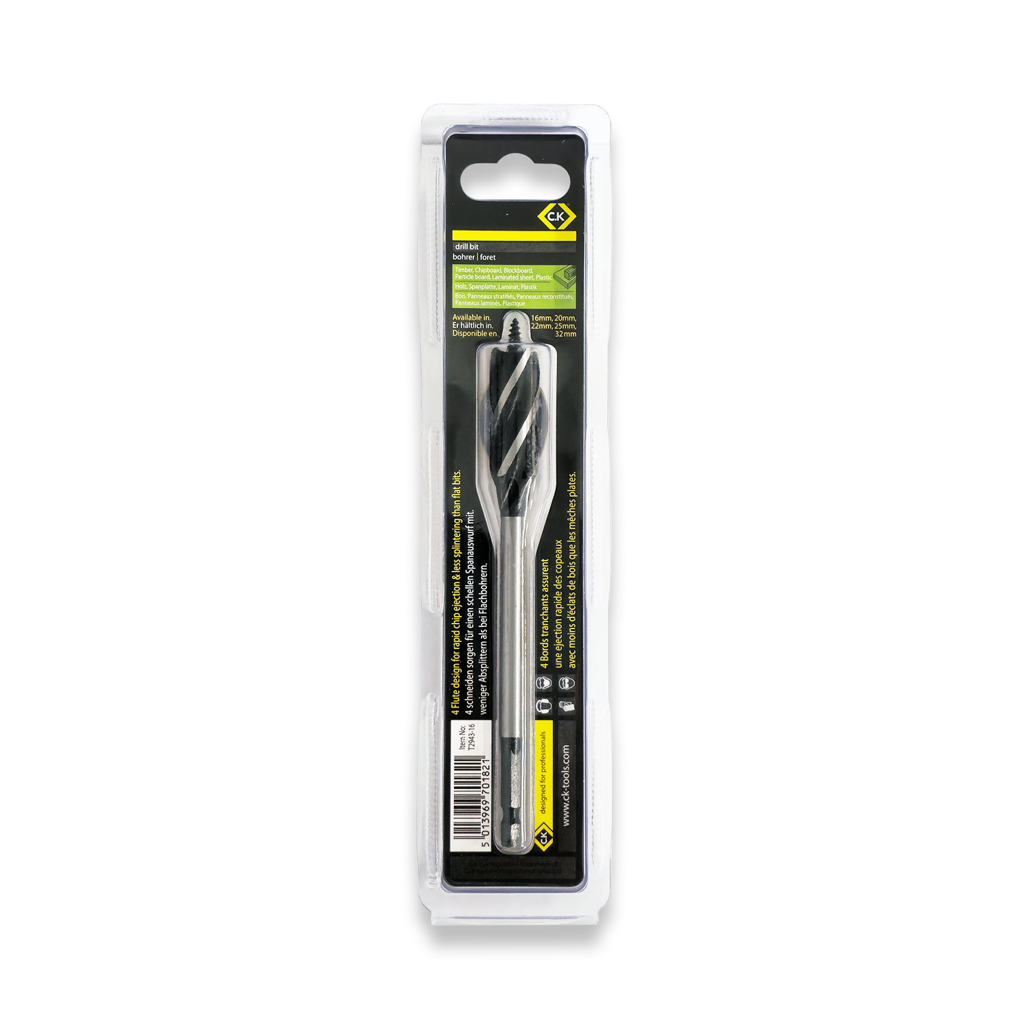 CK Tools 16mm Fast4 Wood Drill Bit 1/4" Shank T2943-16 - Image 3