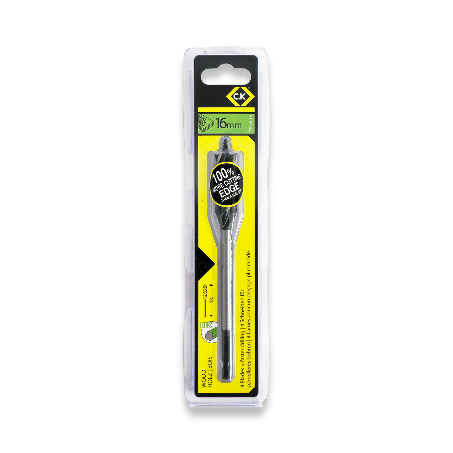 CK Tools 16mm Fast4 Wood Drill Bit 1/4" Shank T2943-16 - Image 2