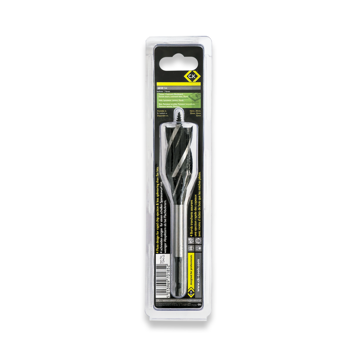 CK Tools 25mm Fast4 Wood Drill Bit 1/4" Shank T2943-25 - Image 3
