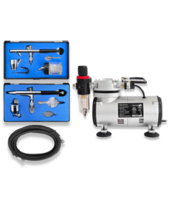 COMPLETE AIRBRUSH KIT 2 AIRBRUSHES + COMPRESSOR +  HOSE 134 X 128