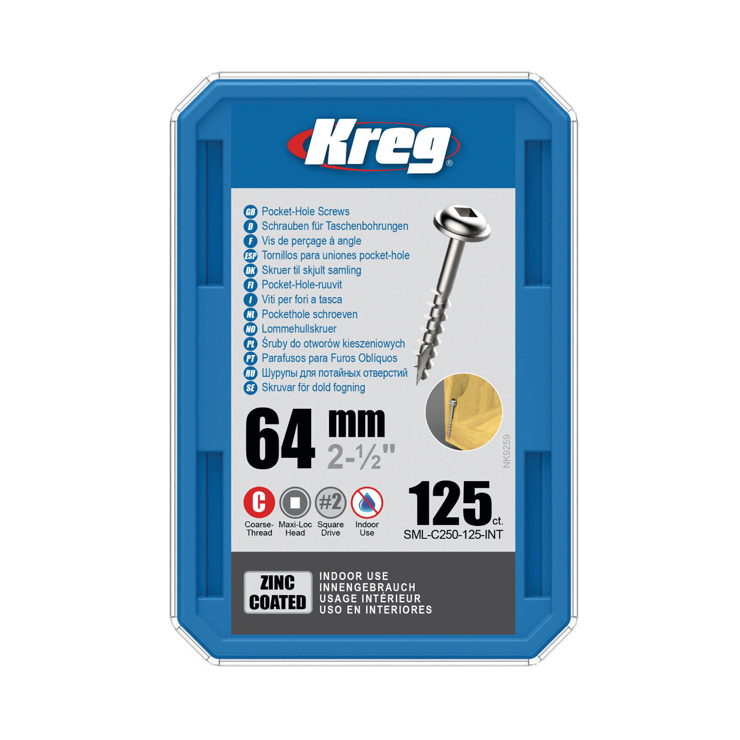 Kreg Pocket Hole Screws SML-C250-125 64mm 2-1/2" Coarse Thread Maxi-Loc #2 Drive