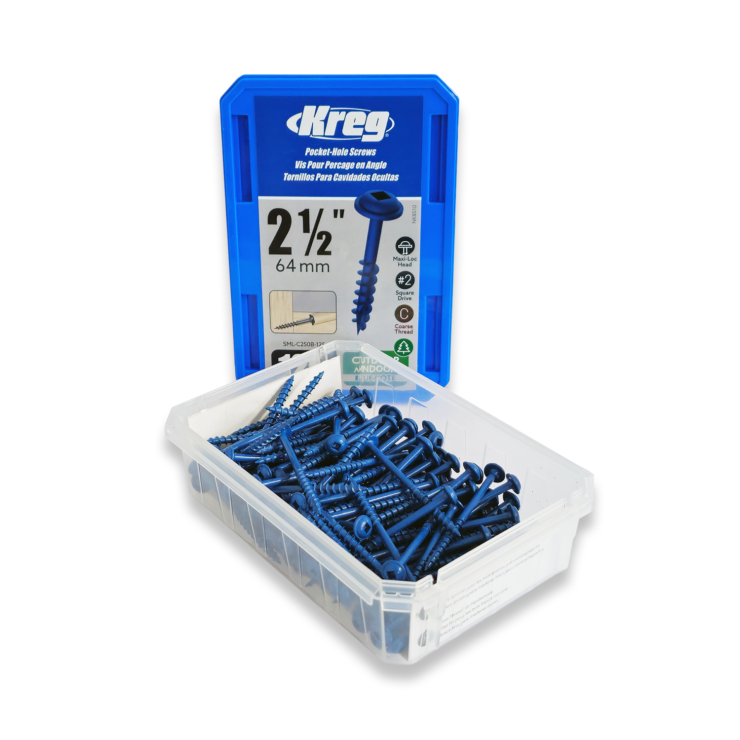 Kreg Pocket Hole Screws SML-C250B-125 64mm 2-1/2" Coarse Thread Maxi-Loc #2Drive - Image 2
