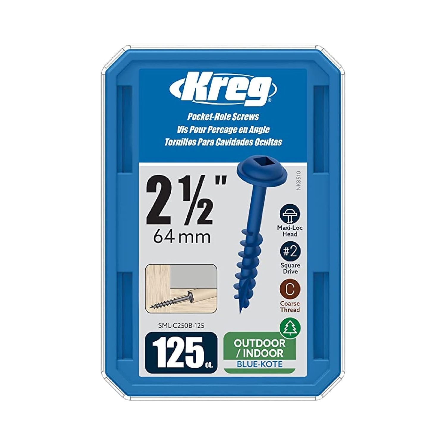 Kreg Pocket Hole Screws SML-C250B-125 64mm 2-1/2" Coarse Thread Maxi-Loc #2Drive