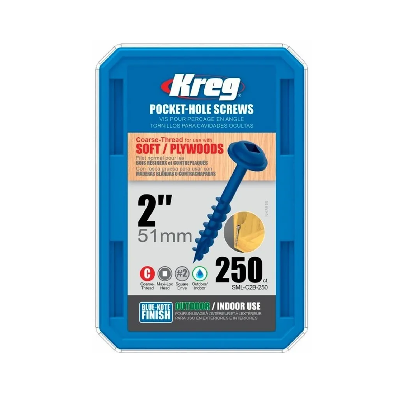 Kreg Pocket Hole Screws SML-C2B-250 51mm 2" Coarse Thread Maxi-Loc #2Drive