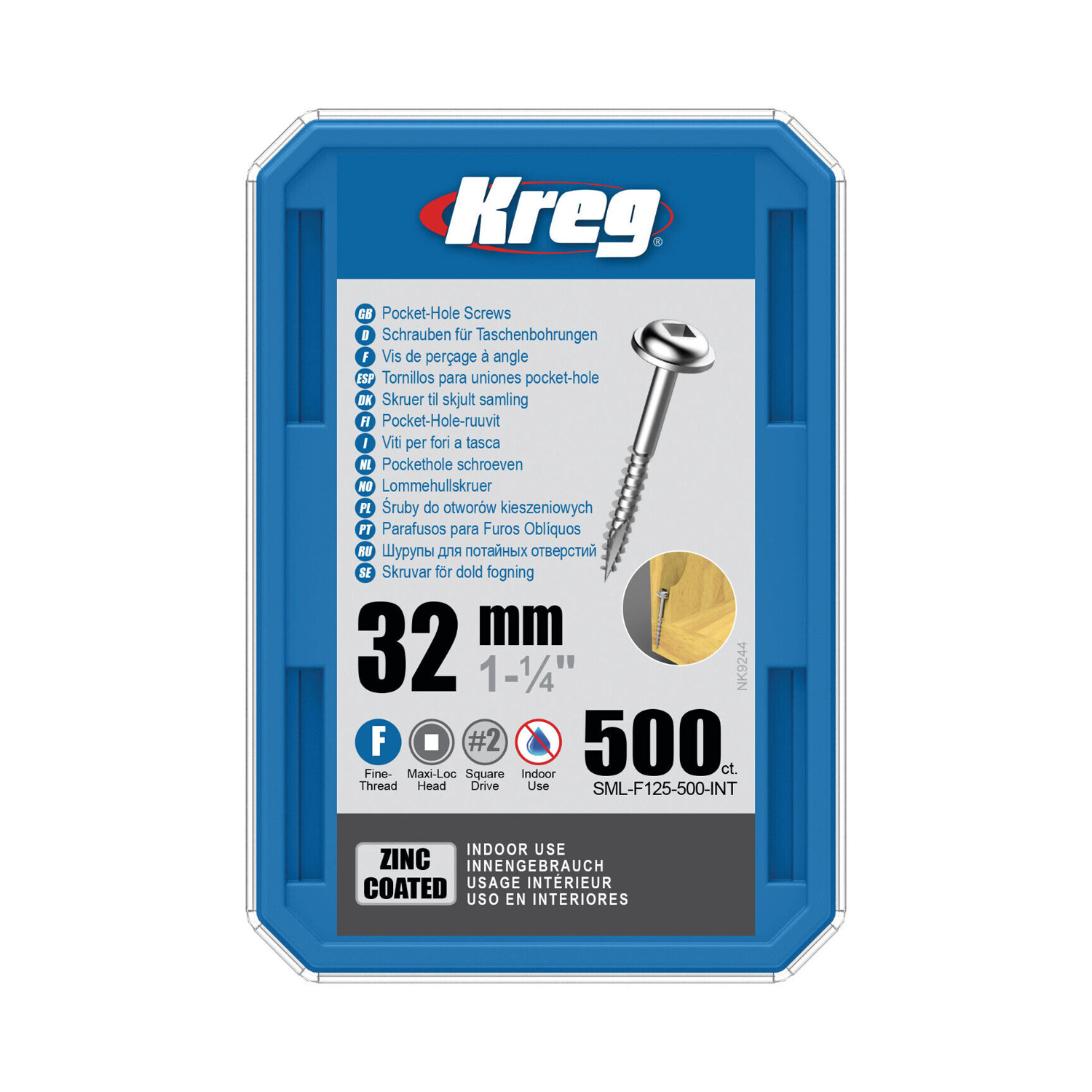 Kreg Pocket Hole Screws SML-F125-500 32mm 1-1/4" Fine Thread Maxi-Loc #2 Drive