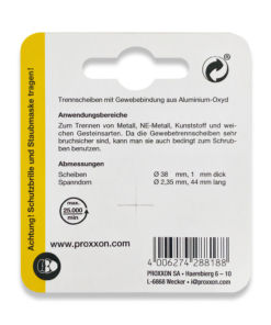 Alternative view of PROXXON Aluminium Oxide Cutting Discs 5 x 38mm & Arbor 28818/477258