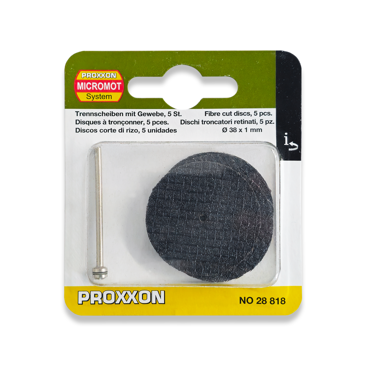 PROXXON Aluminium Oxide Cutting Discs 5 x 38mm & Arbor 28818/477258