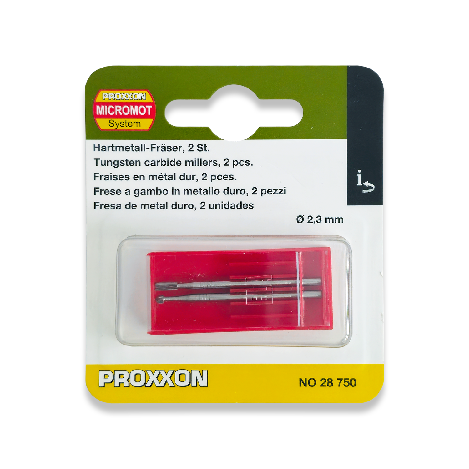 PROXXON Set Of 2 x 2.3mm Tungsten Carbide Milling Cutters 28750/477254