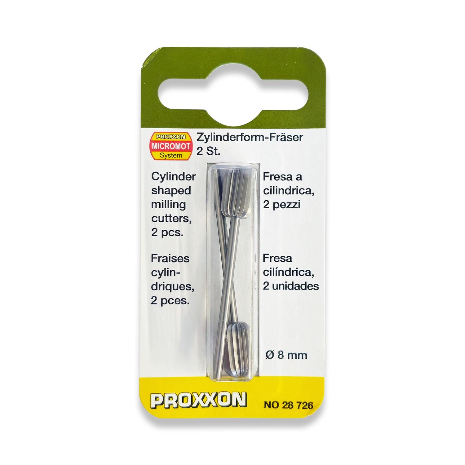 PROXXON Set Of 2 x 8mm Wolfram Vanadium Milling Bits 28726