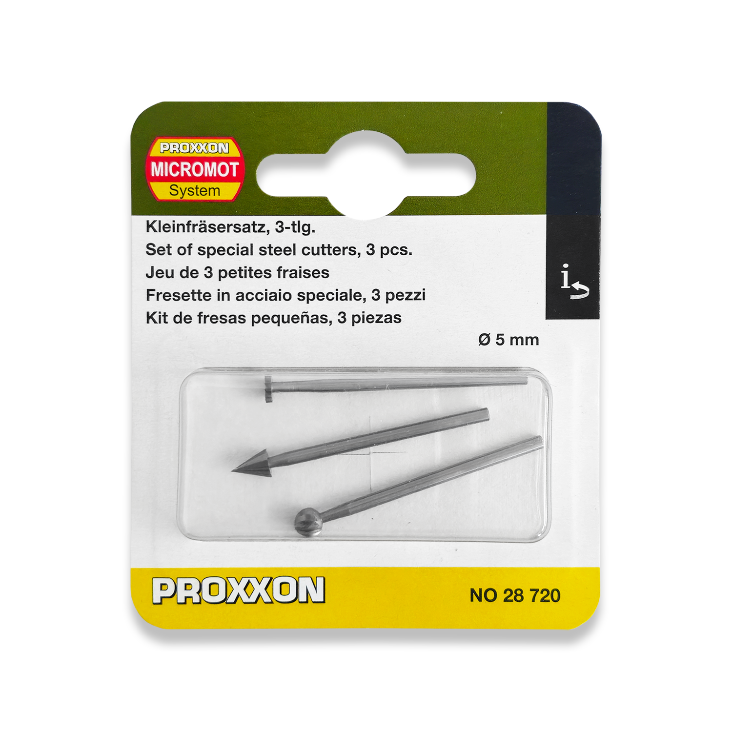 PROXXON Set of 3 Wolfram Vanadium Steel Milling Bits 28720/202333