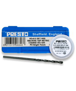 Presto M3 x 0.5 HSS Taps and Die Set + 2.5mm Tapping Drill