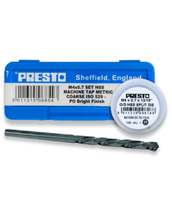 Presto M4 x 0.7 HSS Taps and Die Set + 3.3mm Tapping Drill