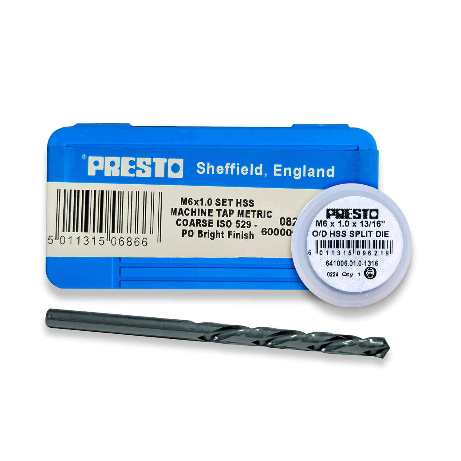 PRESTO M6 x 1.0 HSS Tap & Split Die Set With 5.0mm Tapping Drill