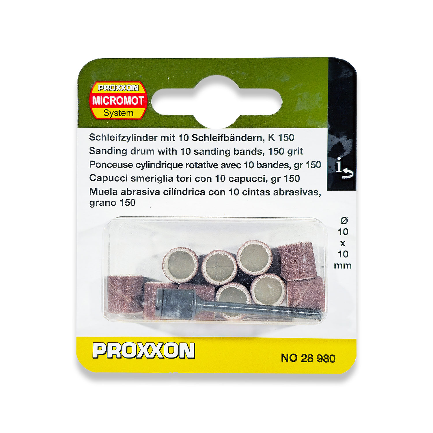PROXXON 10 x 150 Grit Sanding Drums & Arbor 28980