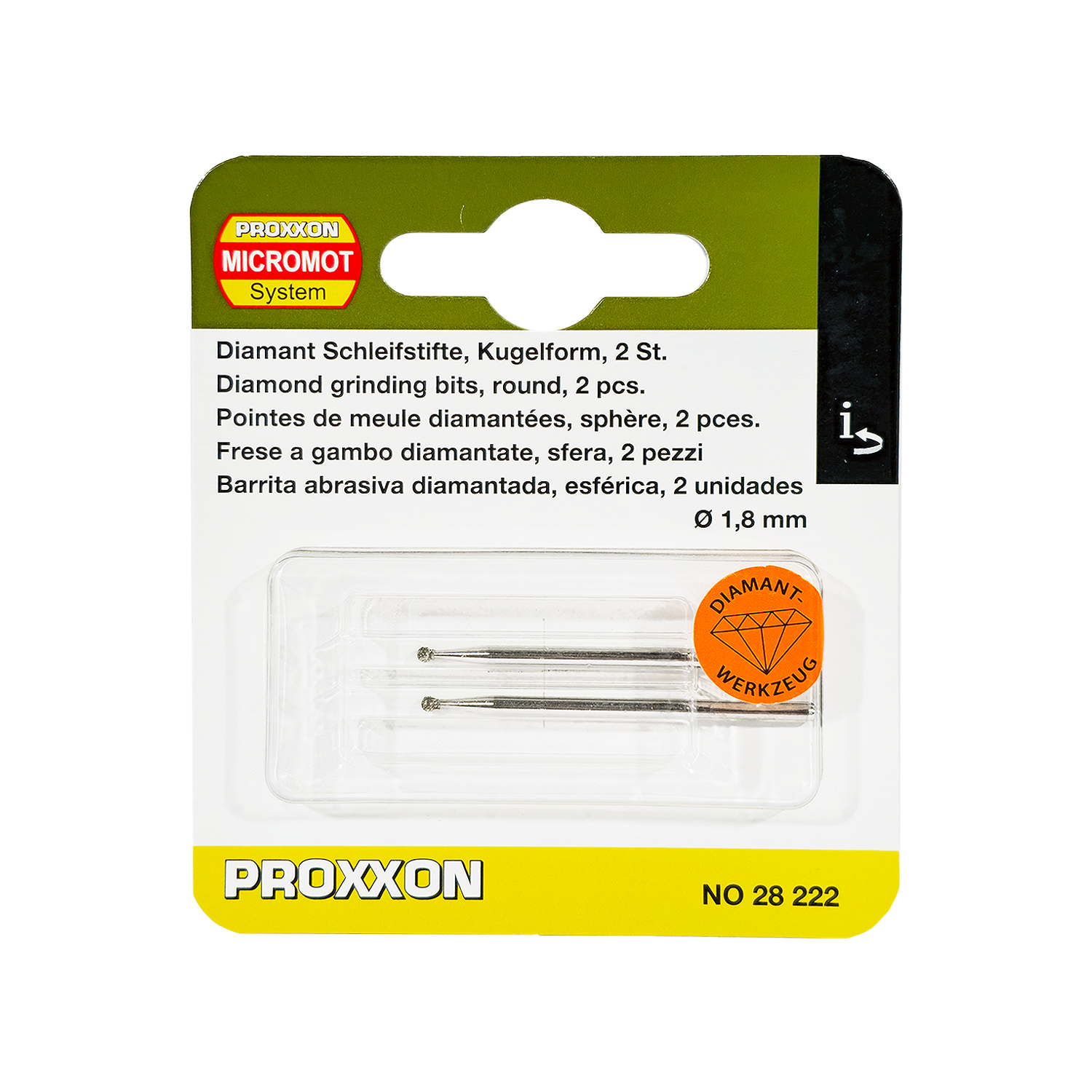 PROXXON Ball Point Diamond Grinding Bits 1.8mm 2 Piece Set 28222/202323