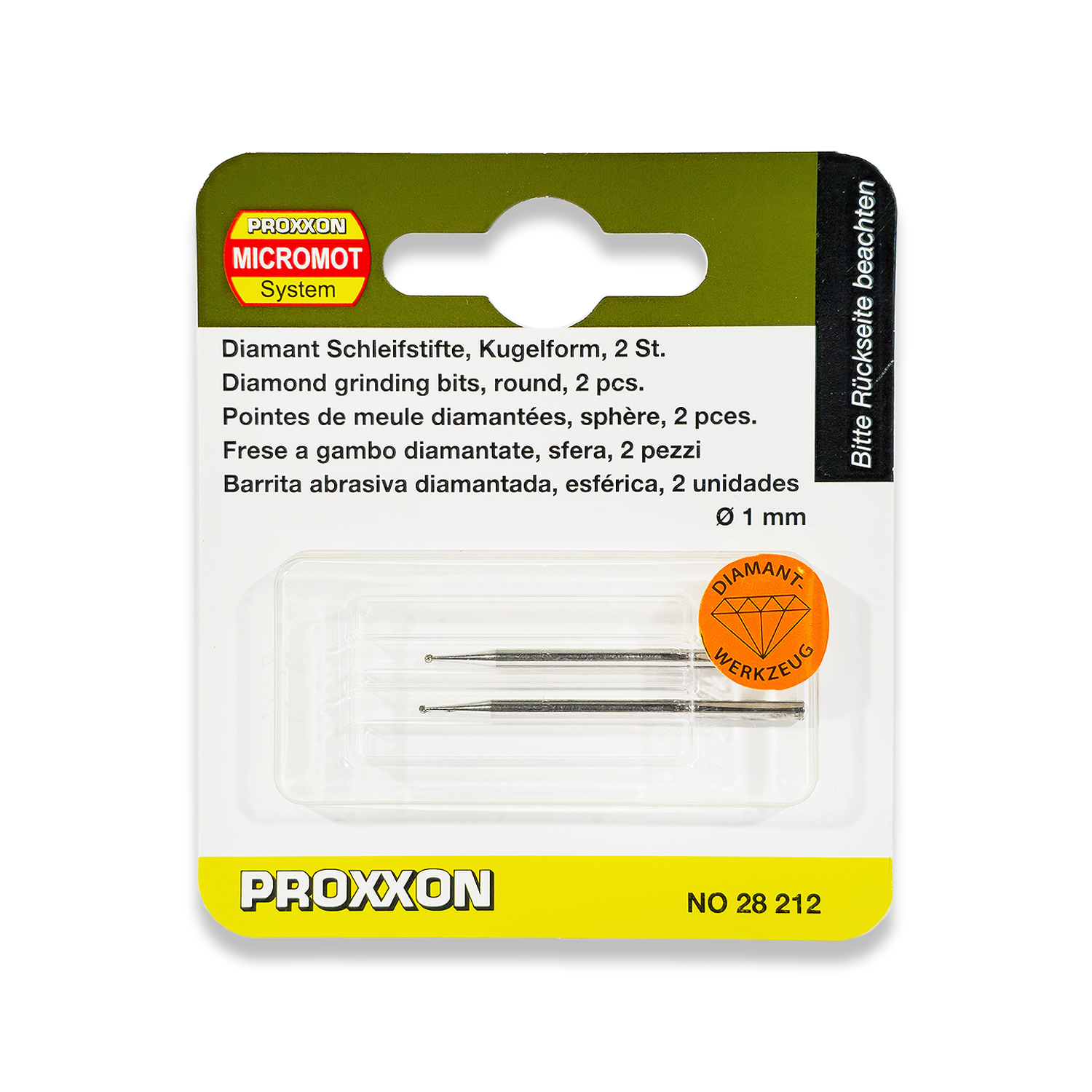 PROXXON Ball Point Diamond Grinding Bits 1mm 2 Piece Set 28212/477643 ...