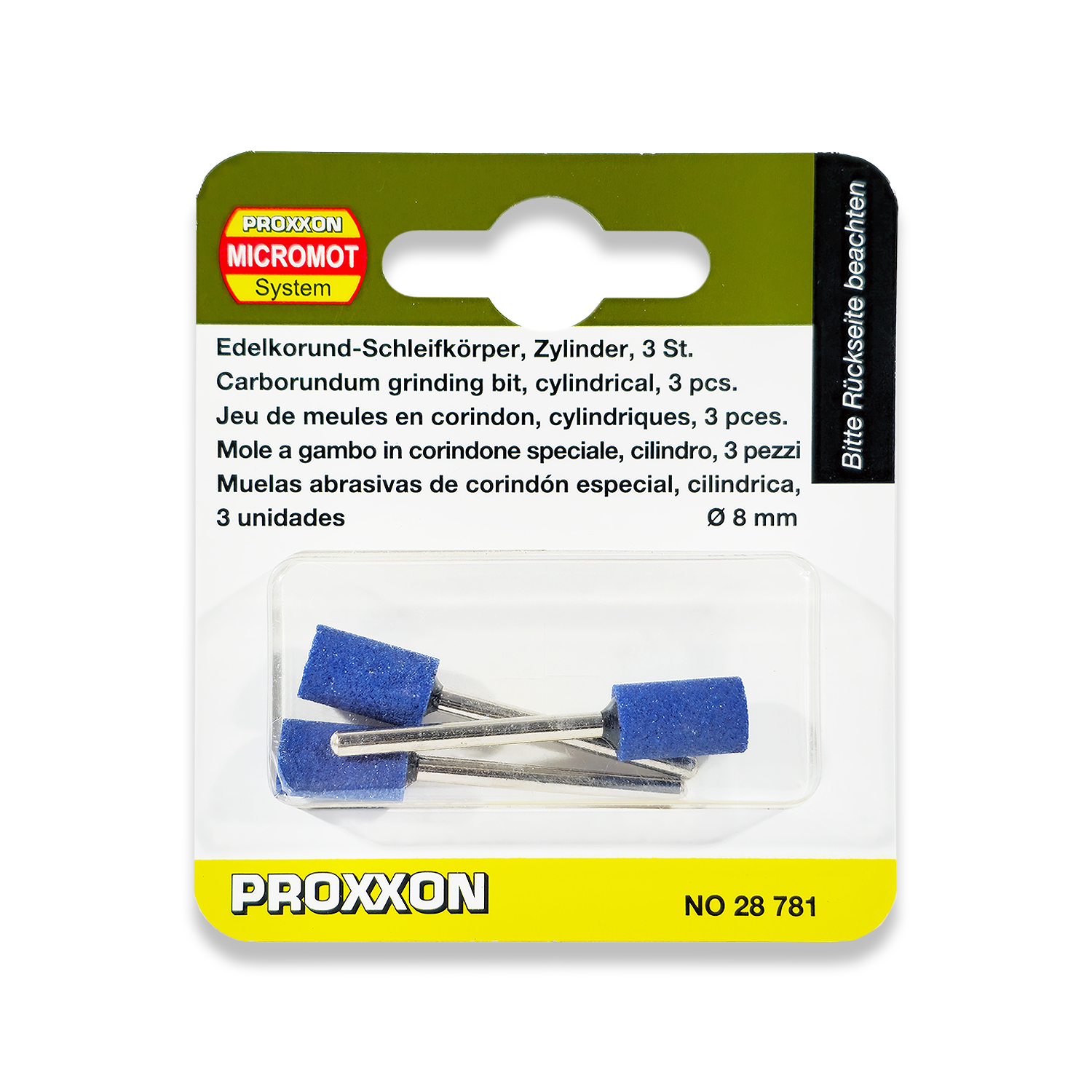 PROXXON Cylinder Corundum Grinding Bits 8mm 3 Piece Set 28781