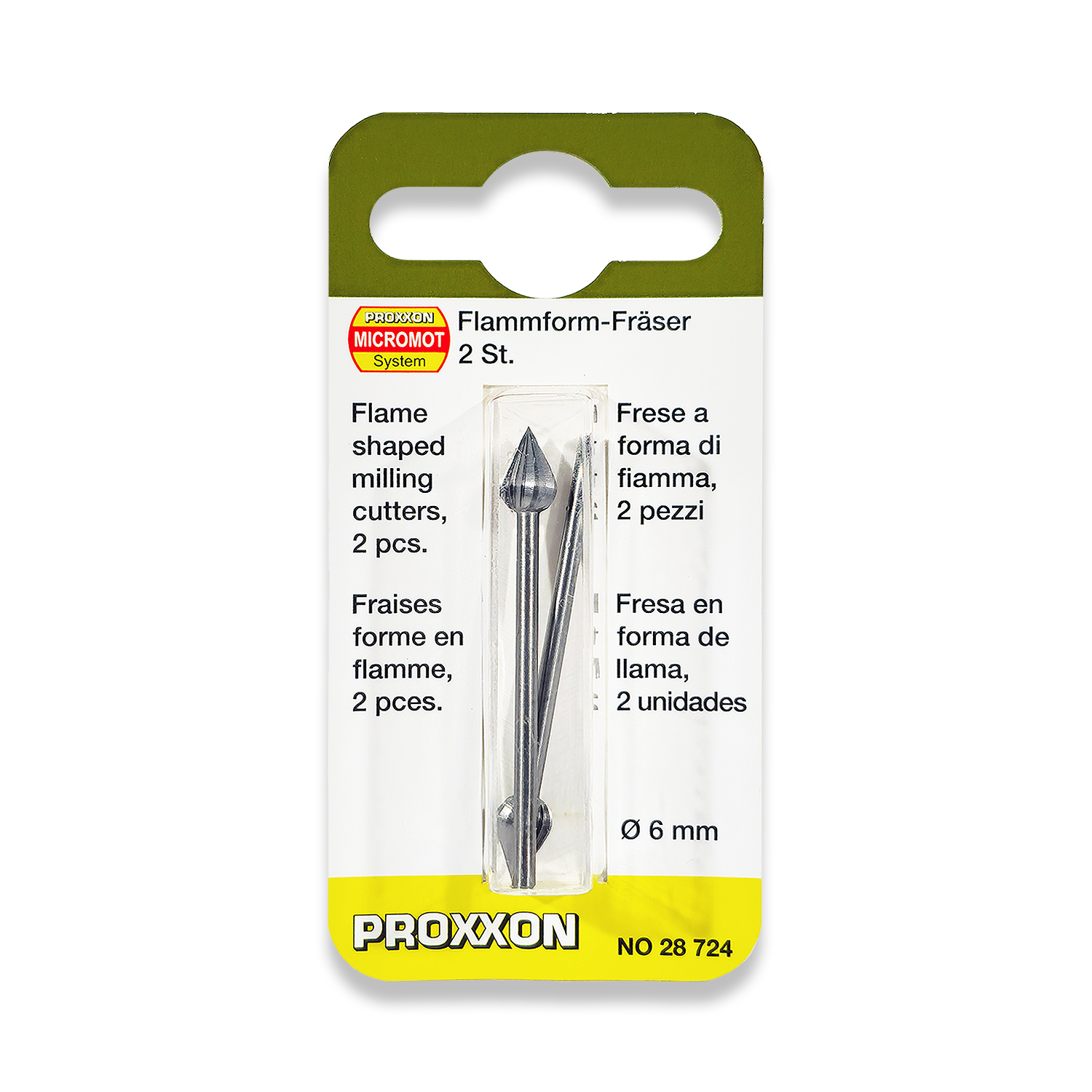 PROXXON Set Of 2 x 6mm Cone Wolfram Vanadium Milling Bits 28724