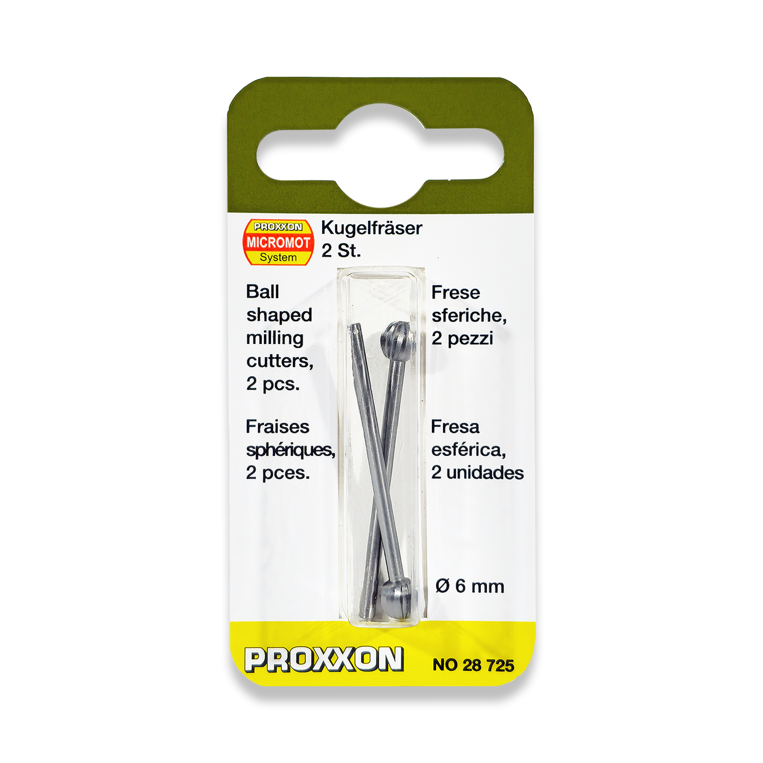 PROXXON Set Of 2 x 6mm Ball Wolfram Vanadium Milling Bits 28725