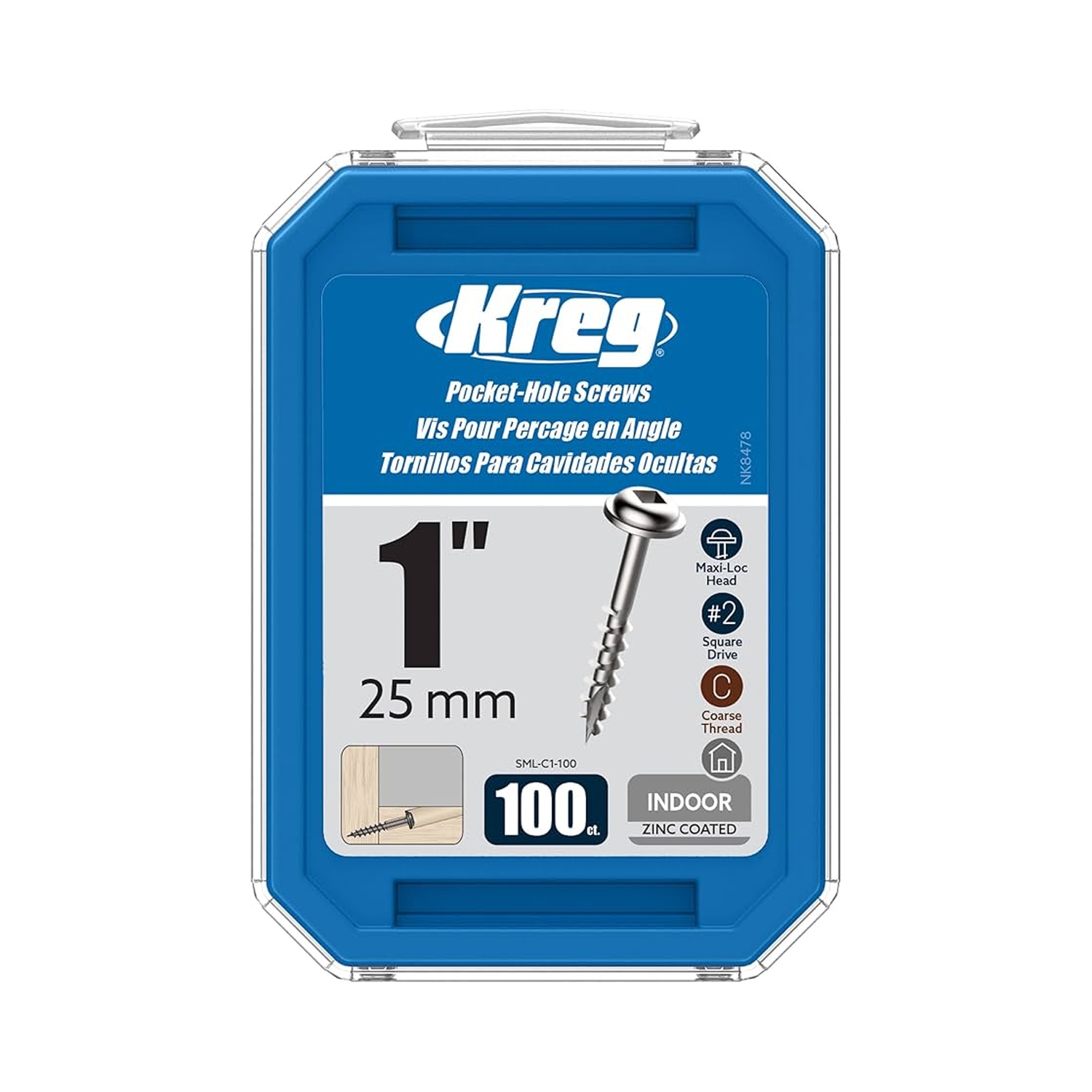 Kreg Pocket Hole Screws SML-C1-100 25mm/1" Coarse Thread Maxi-Loc #2 Drive