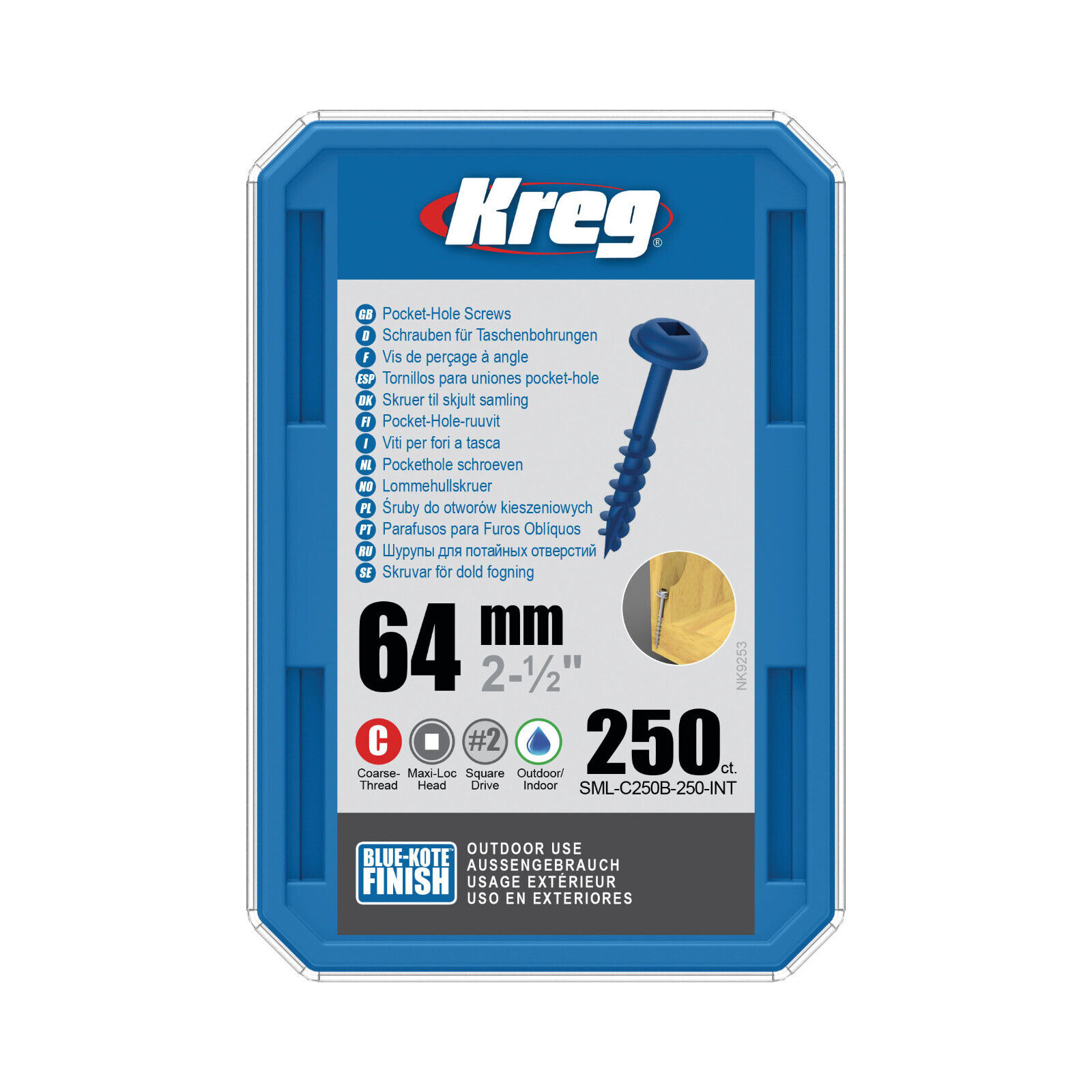 Kreg Pocket Hole Screws SML-C250B-250 64mm 2-1/2" Coarse Thread Maxi-Loc #2Drive