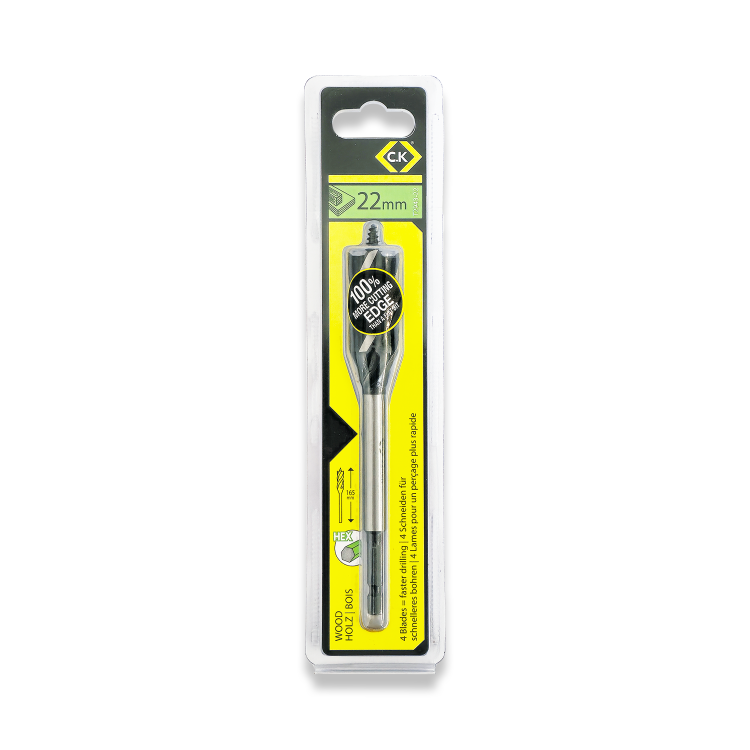 CK Tools 22mm Fast4 Wood Drill Bit 1/4" Shank T2943-22 - Image 2