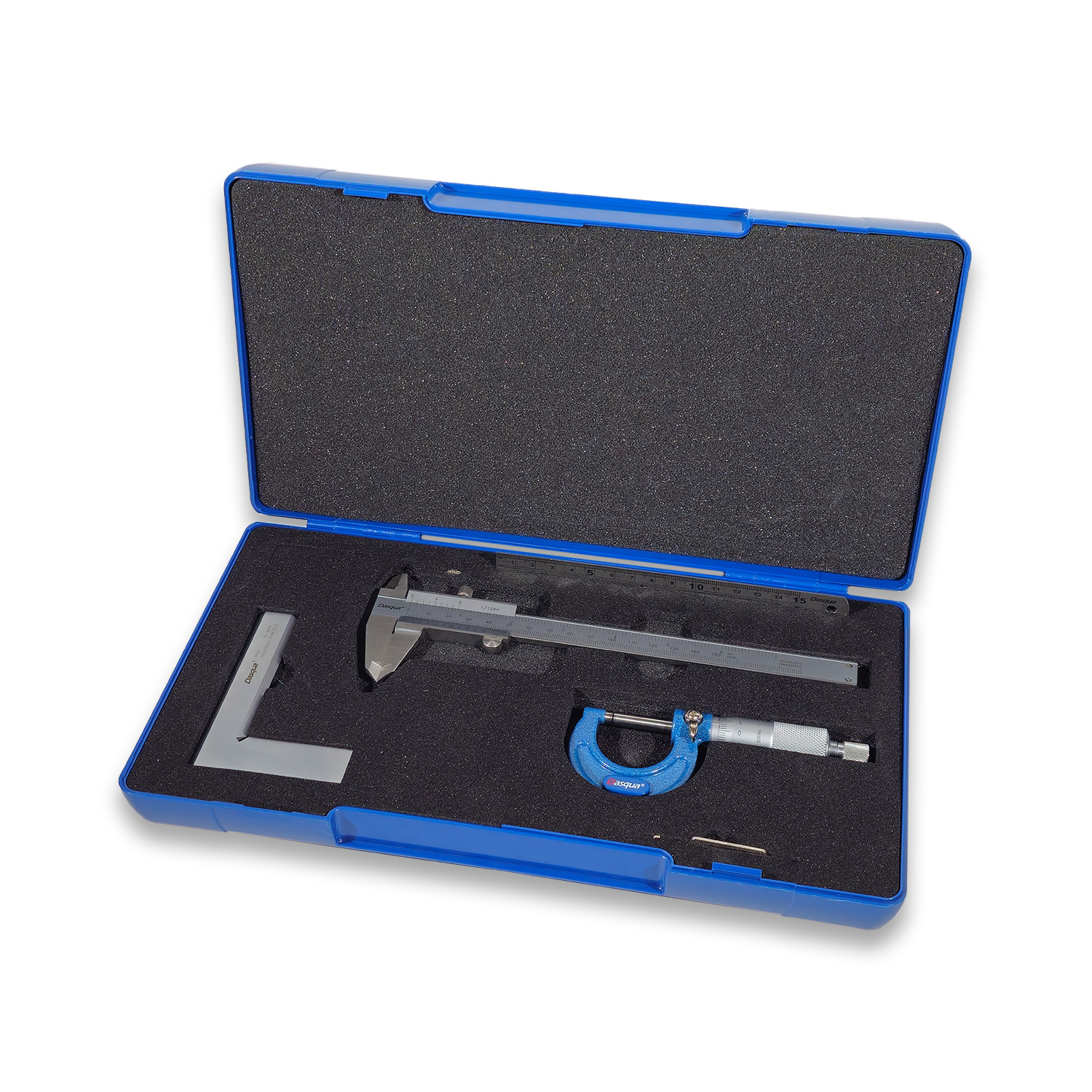 4pc measuring set vernier caliper, micrometer, square and ruler Dasqua 2210-8203 - Image 2