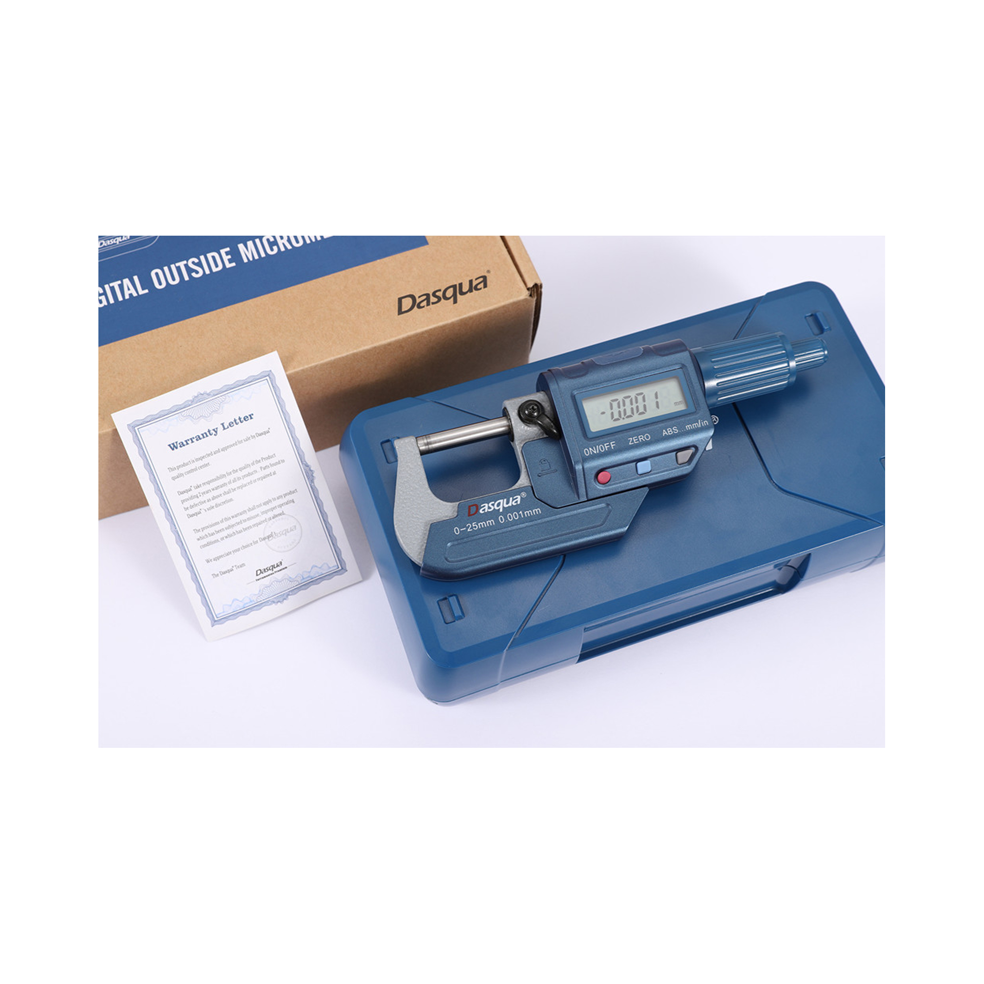 DIGITAL OUTSIDE ELECTRONIC MICROMETER 0-25MM/0.1'' PRECISION BY DASQUA 4230-2005 - Image 2