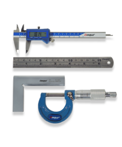 Dasqua 4pc Measuring Set Digital Caliper, Outside Micrometer, Square and Ruler 2210-8204