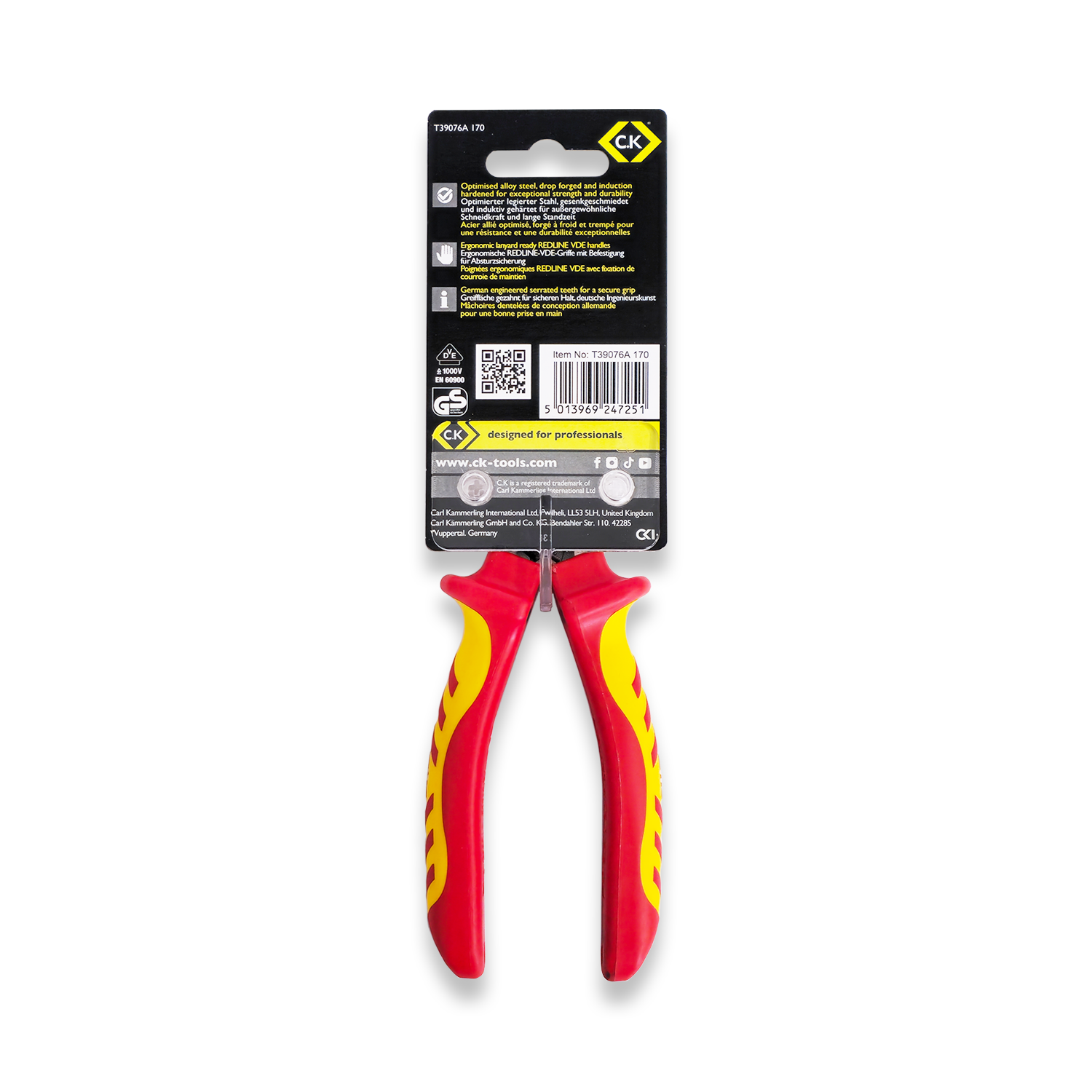 CK Tools RedLine VDE Snipe Nose Pliers Straight 170mm T39076A 170 - Image 2