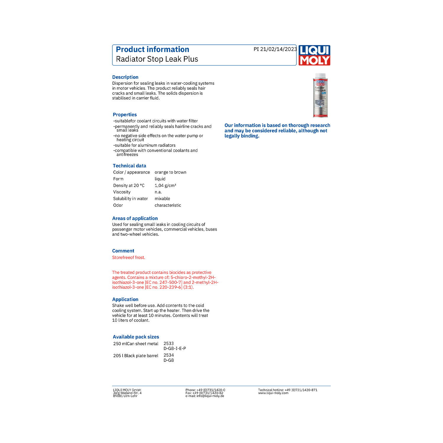 LIQUI MOLY Radiator Stop Leak Plus 250ml 2533 - Image 2