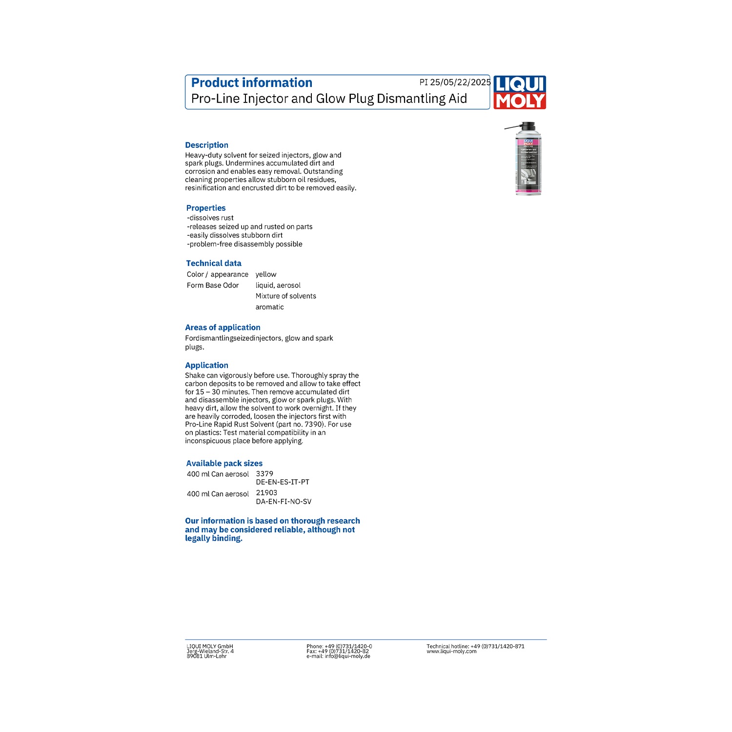 LIQUI MOLY Pro-Line Injector and Glow Plug Dismantling Spray/Aid 400ml 3379 - Image 2