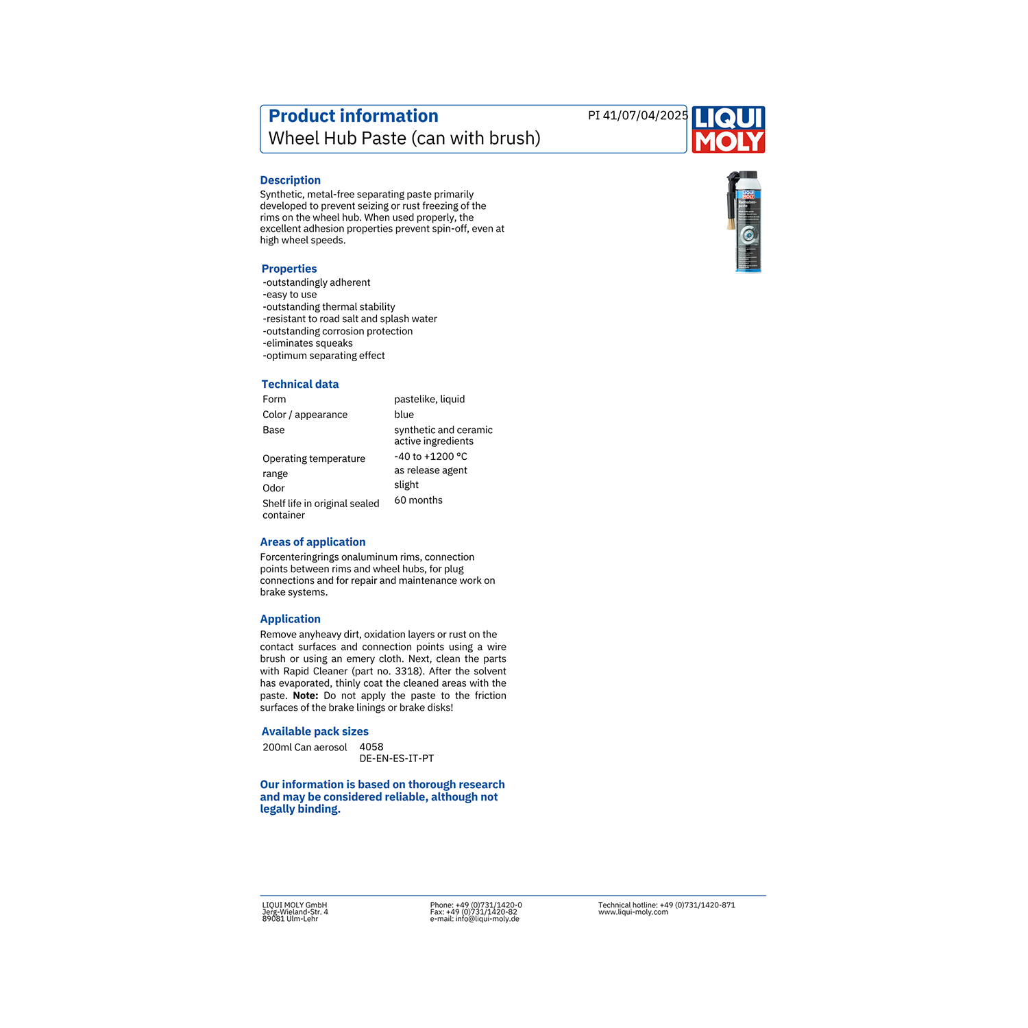 LIQUI MOLY Wheel Hub Paste (Spray Can With Brush) 200ml 4058 - Image 6