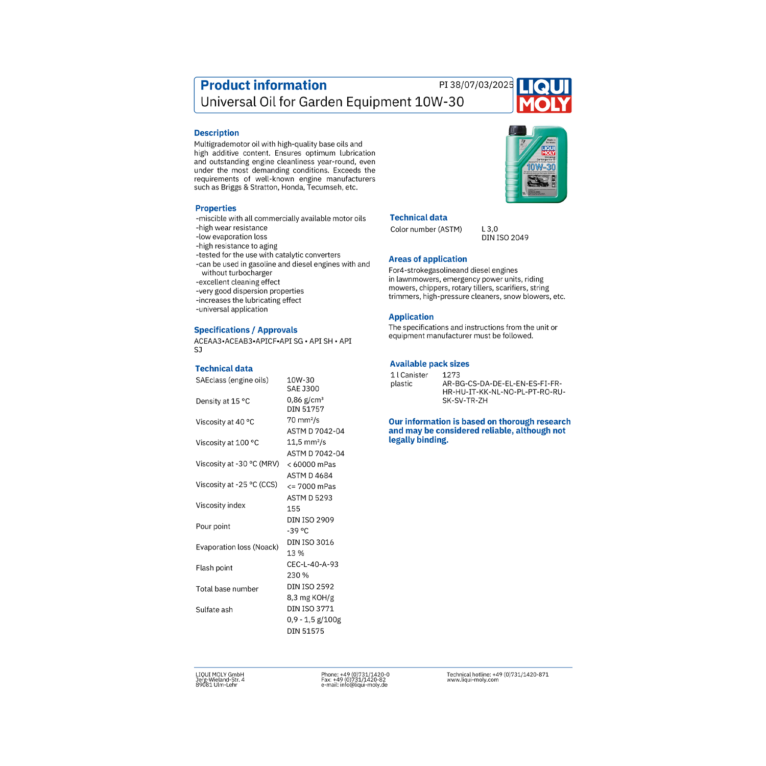 LIQUI MOLY Universal Oil For Garden Equipment 10W-30 1L 1273 Lawnmower Oil - Image 6