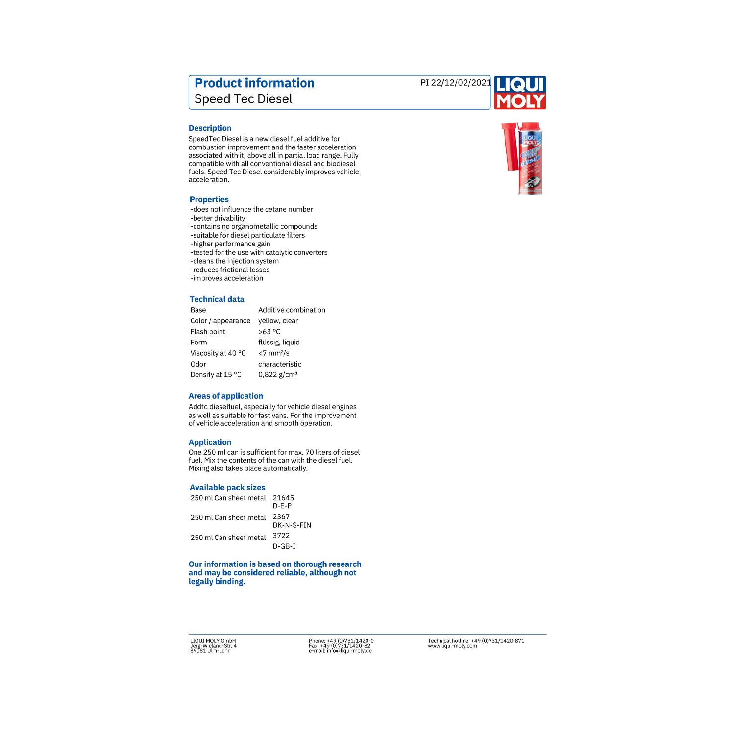 LIQUI MOLY Speed Tec Diesel Fuel Additive 250ml 3722 - Image 2