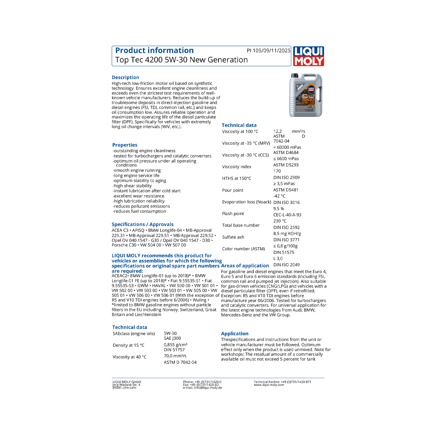 LIQUI MOLY Top Tec 4200 5W-30 Long life Engine Oil 5 Litre - Image 7