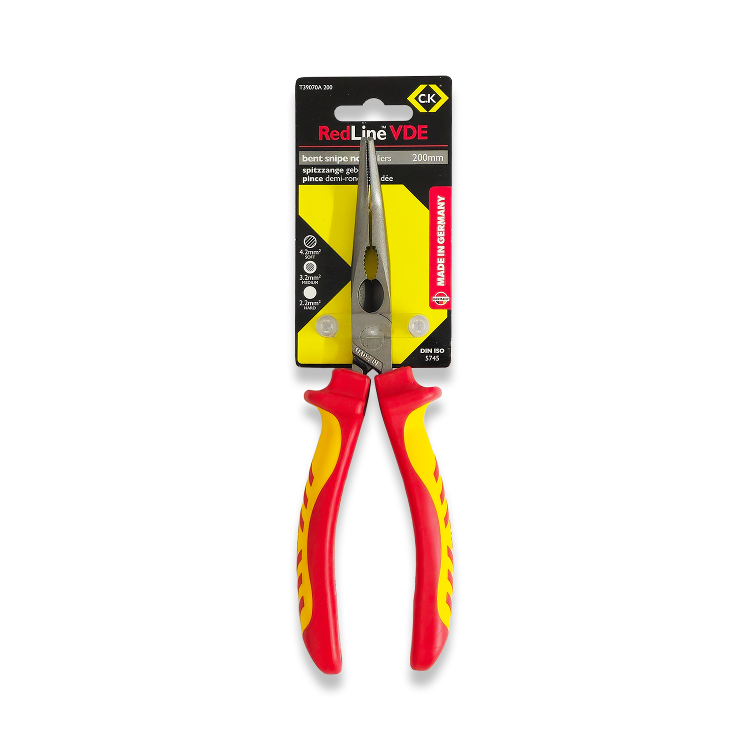 CK Tools RedLine VDE Bent Snipe Nose Pliers 200mm T39070A 200