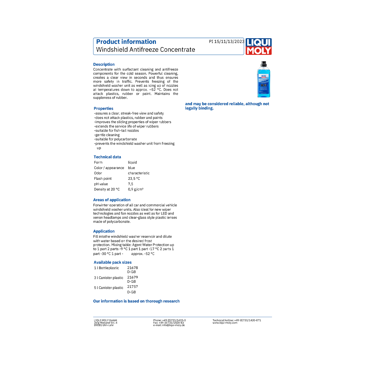 LIQUI MOLY Screen Wash Antifreeze Concentrate 1L 21678 - Image 2