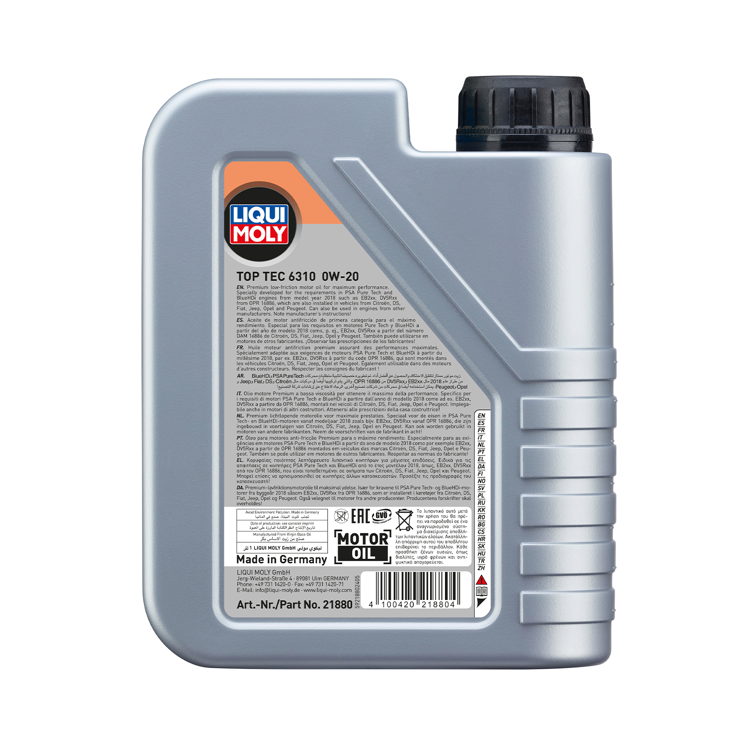 LIQUI MOLY Top Tec 6310 0W-20 Low-Friction Engine Oil 1 Litre 21880 - Image 2