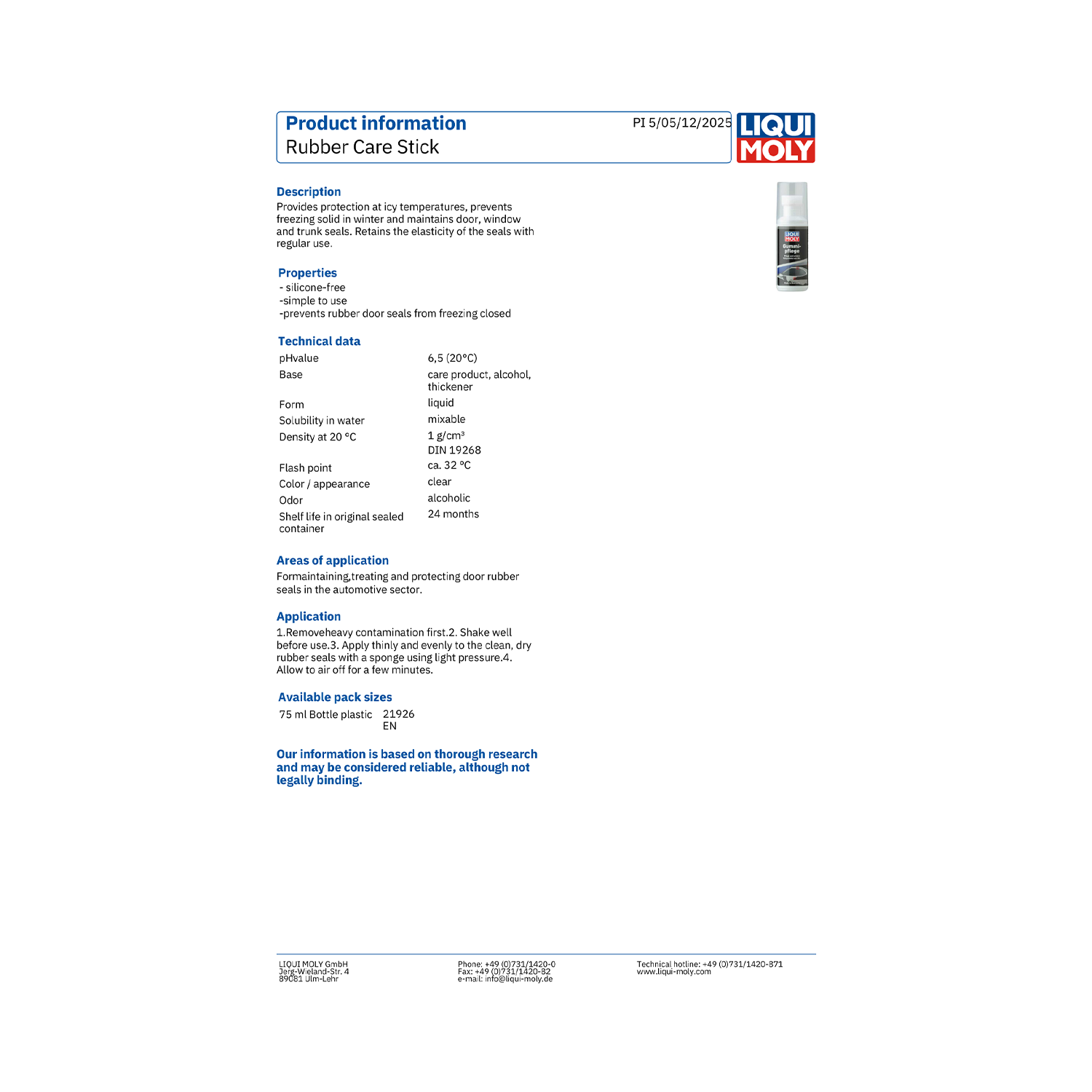 LIQUI MOLY Rubber Care Stick 75ml 21926 - Image 2