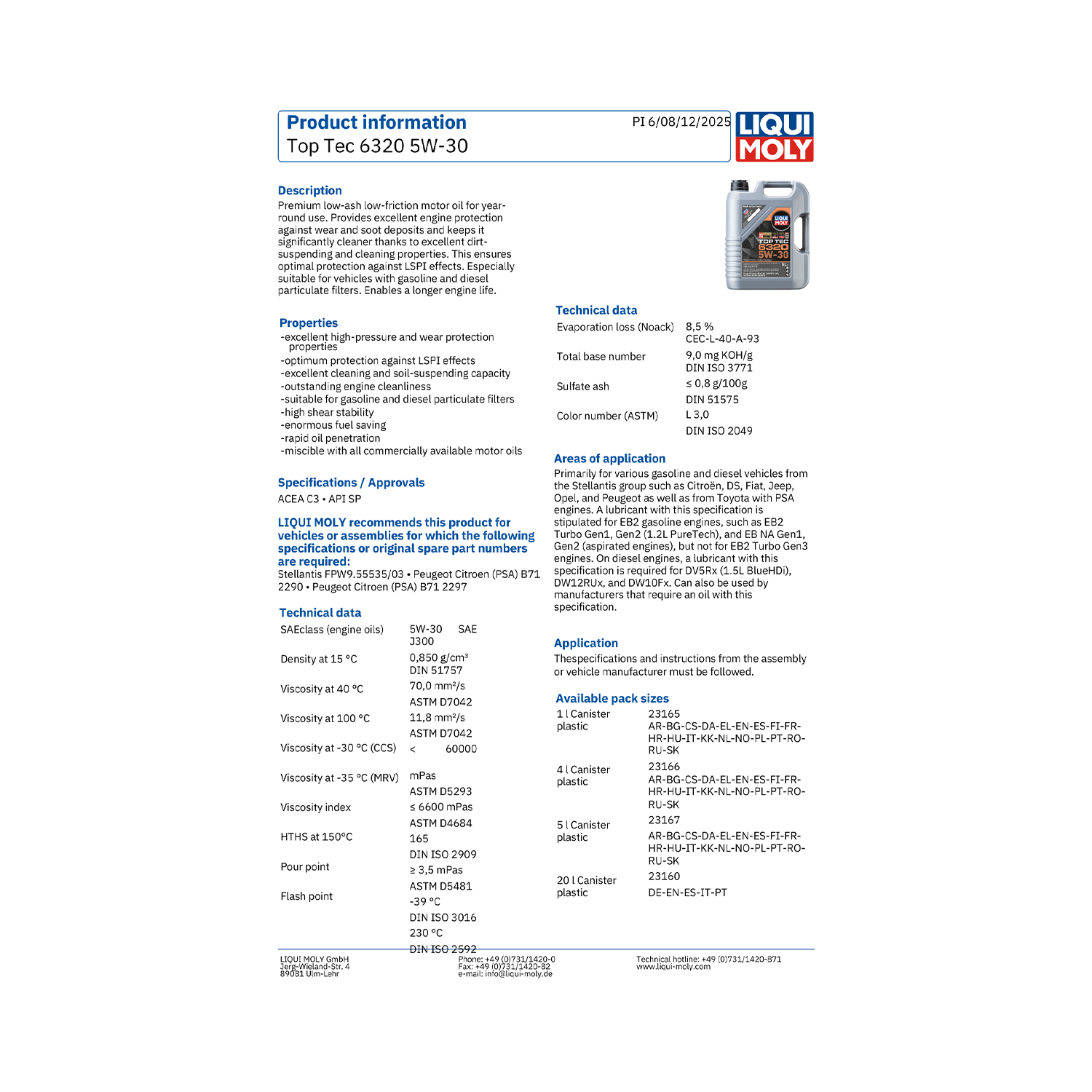 LIQUI MOLY Top Tec 6320 5W-30 Low-Friction Engine Oil 5 Litre 23167 - Image 3