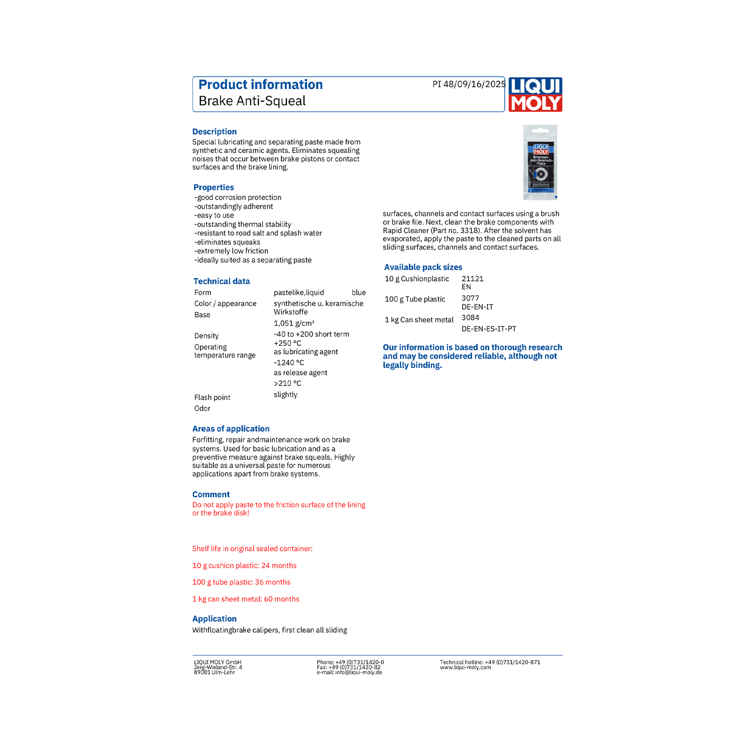 LIQUI MOLY Brake Anti-Squeal Paste 100g 3077 - Image 2